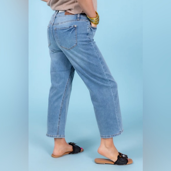 Judy Blue High Waist Double Button Waistband Cropped Wide Leg Jeans Size 15/32 - Picture 7 of 13